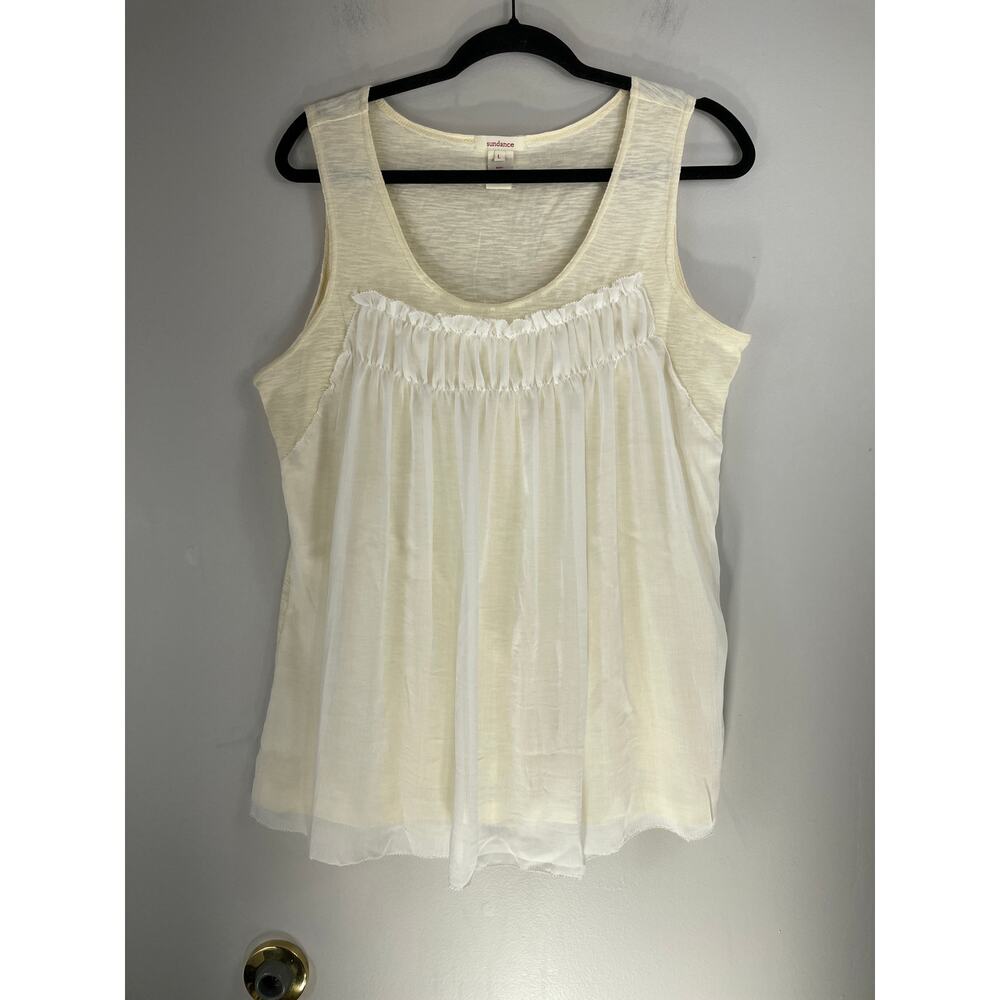 Sundance Forever Me Mixed Media Tank Top Cream Cotton Layered Boho Sz L EUC